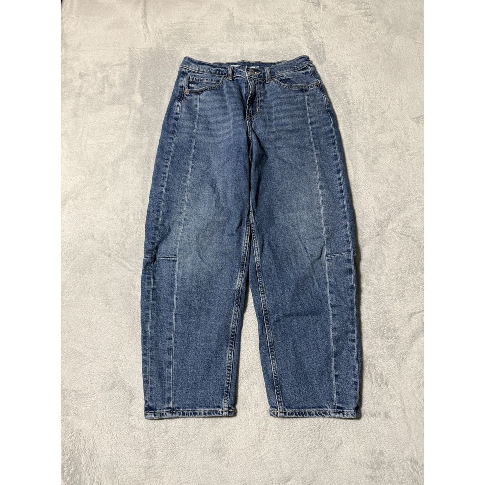 Old Navy Barrel Jeans Womens 6 Blue Denim High Rise Loose Baggy 27x24